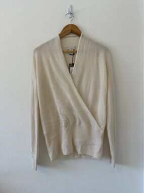 Oats Cashmere Angelina Wrap Sweater in Taupe | Size Large